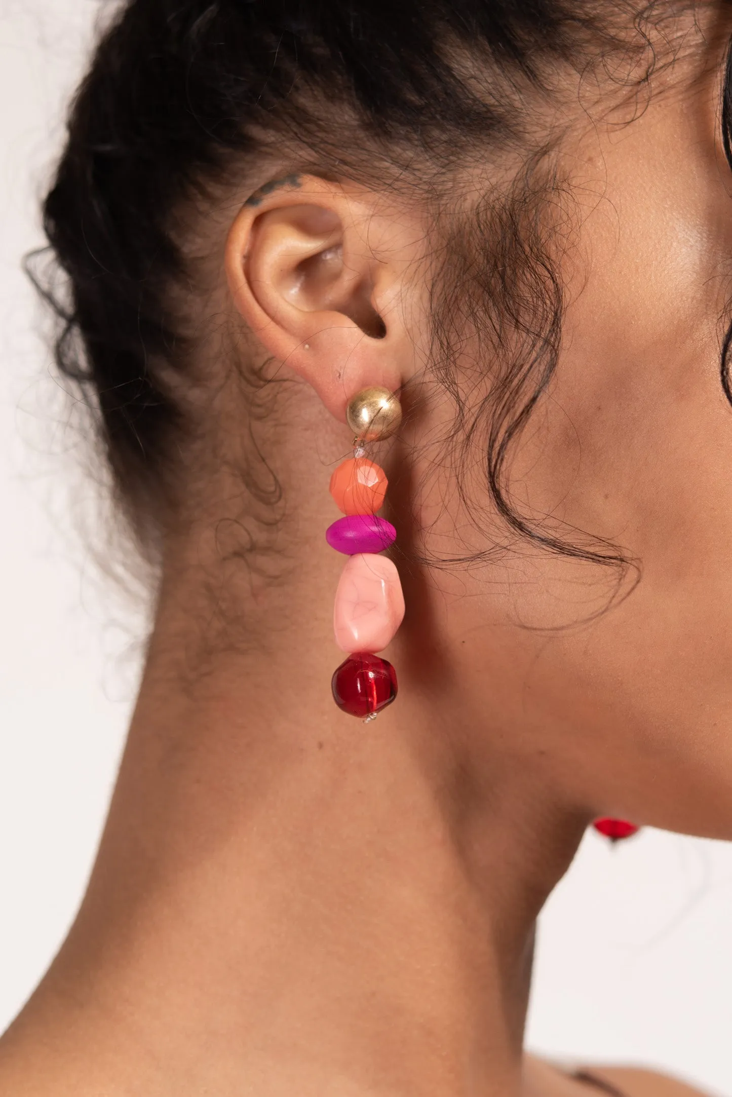 Lyra Organic Beaded Linear Dangle Earrings