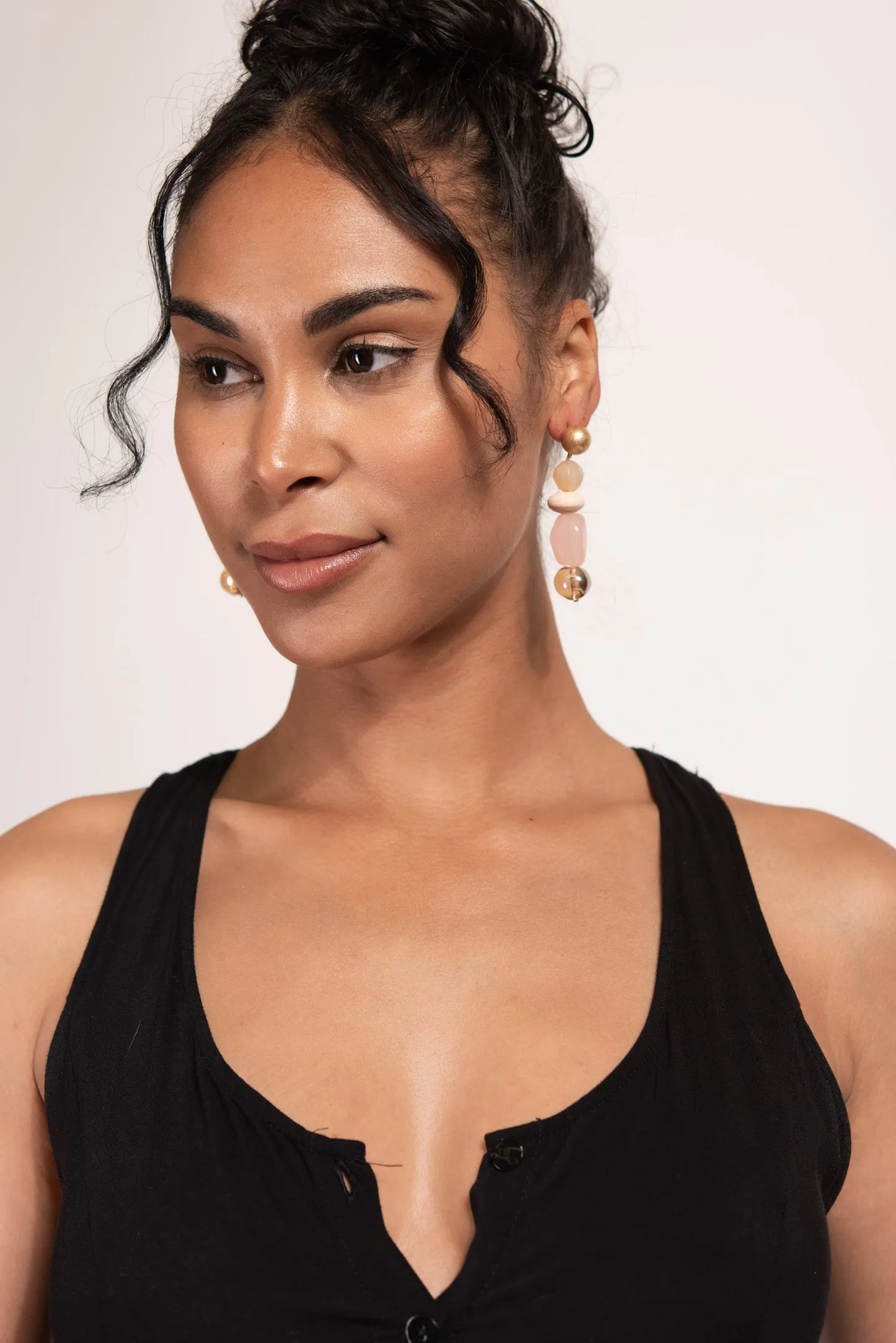 Lyra Organic Beaded Linear Dangle Earrings
