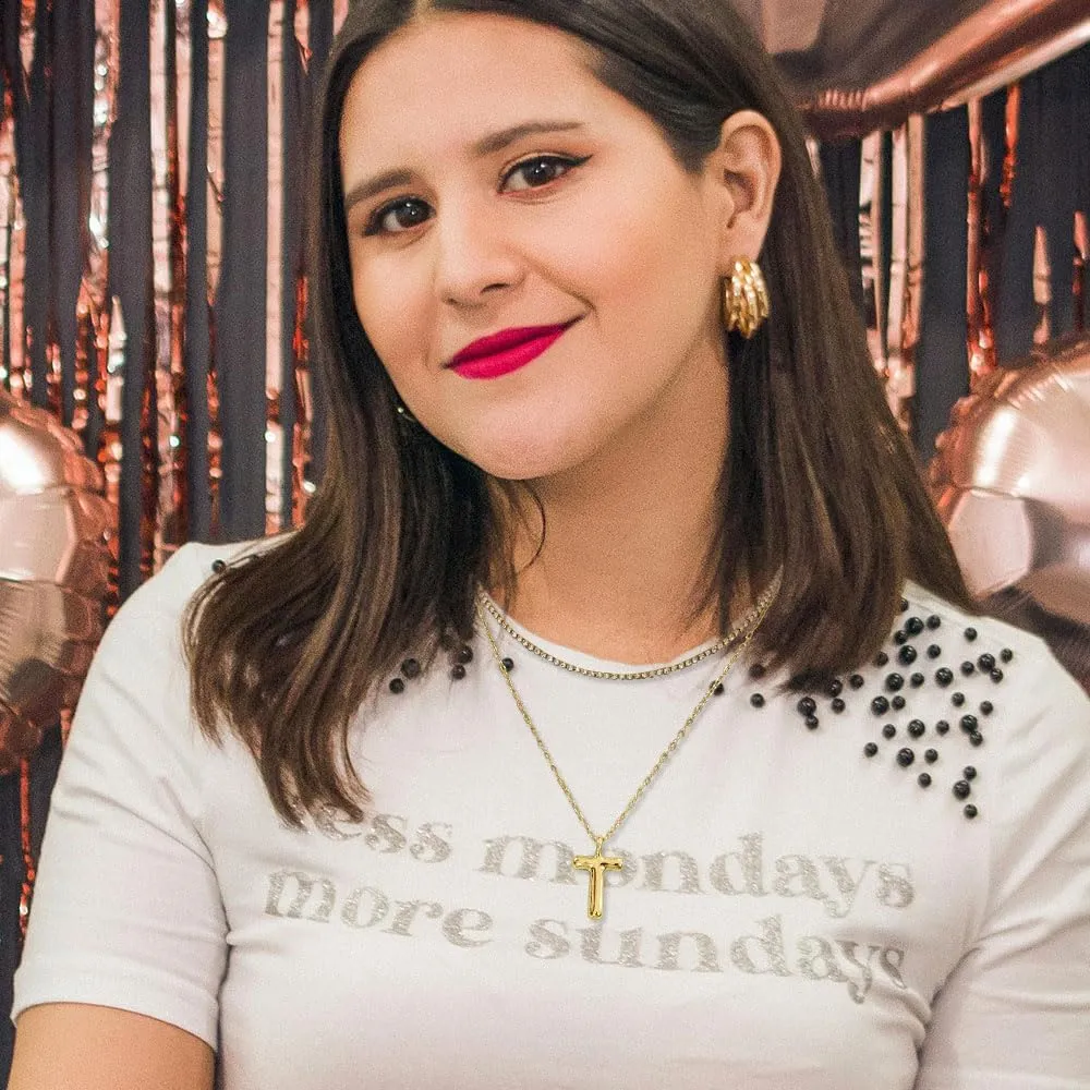Madison Tyler Layered Bubble Letter Necklace Gold | Rhinestone Balloon Initial Necklaces for Women | Trendy Pendant Necklace for Women 2024 | Jewelry Gifts for Women