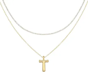 Madison Tyler Layered Bubble Letter Necklace Gold | Rhinestone Balloon Initial Necklaces for Women | Trendy Pendant Necklace for Women 2024 | Jewelry Gifts for Women