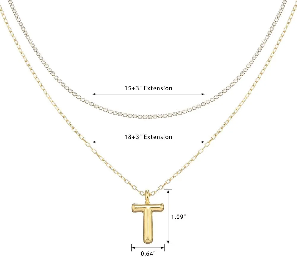 Madison Tyler Layered Bubble Letter Necklace Gold | Rhinestone Balloon Initial Necklaces for Women | Trendy Pendant Necklace for Women 2024 | Jewelry Gifts for Women