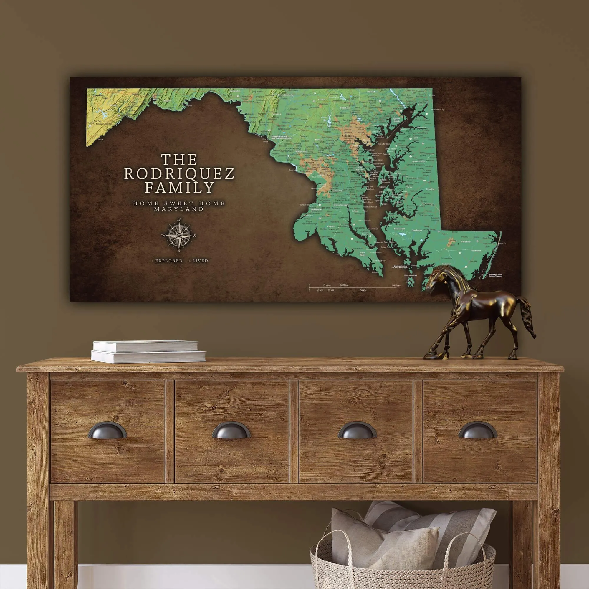 Maryland Push Pin Terrain Map