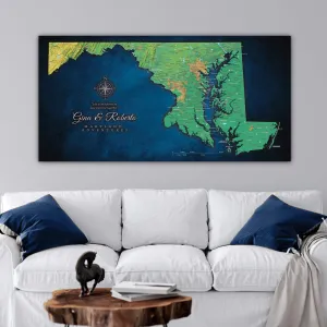 Maryland Push Pin Terrain Map