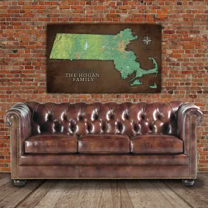 Massachusetts Push Pin Terrain Map