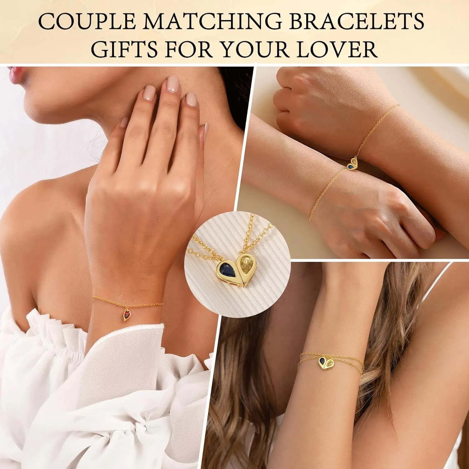 Matching Birthstone Bracelets for Women Teen Girl Gifts Couple Gold Heart Charm Bracelet Friendship Sister Mother Daughter Gifts Birthday Anniversary Jewelry