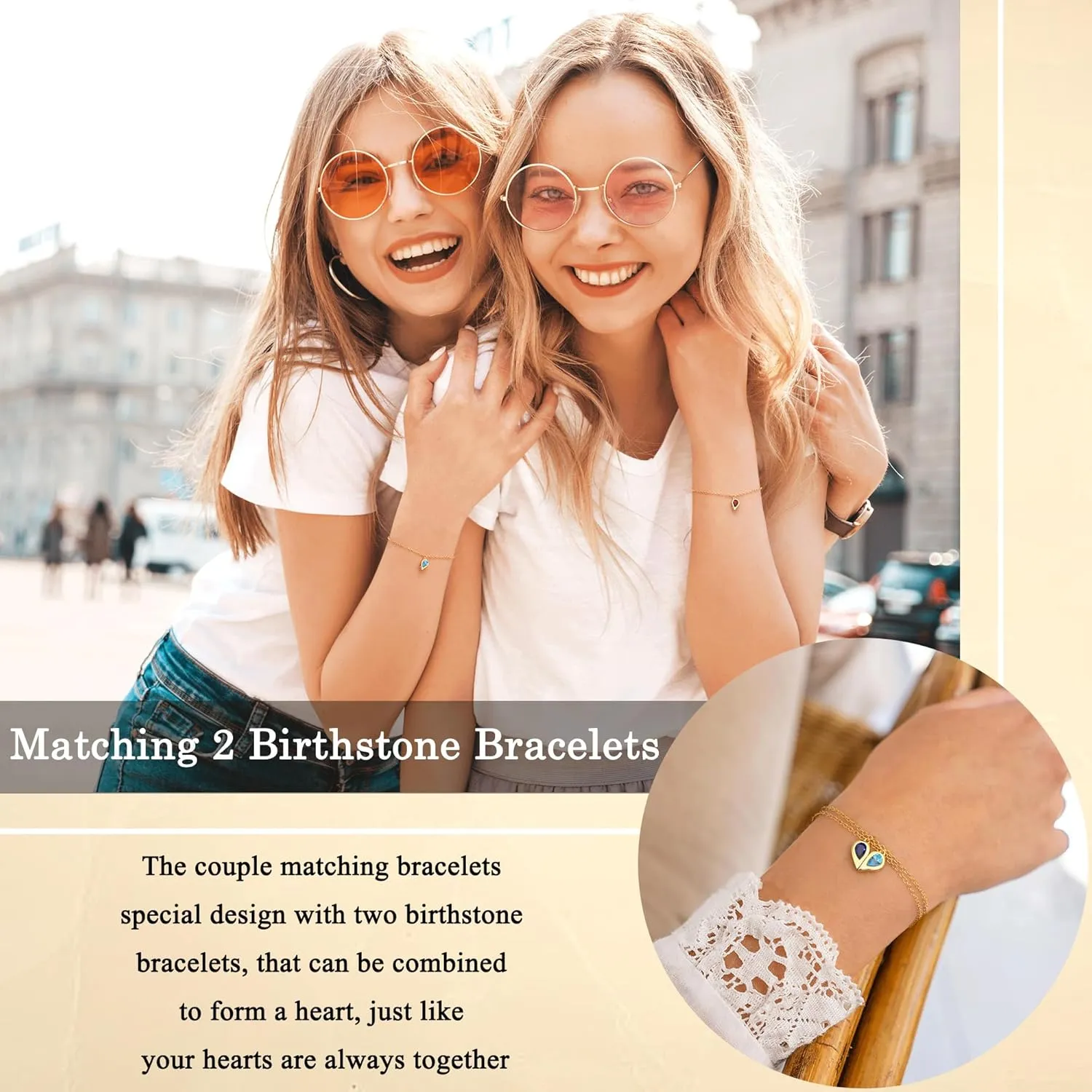 Matching Birthstone Bracelets for Women Teen Girl Gifts Couple Gold Heart Charm Bracelet Friendship Sister Mother Daughter Gifts Birthday Anniversary Jewelry