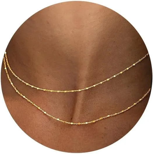 MBW Dainty Choker Necklace for Women, 14K Gold Plated Layered Cube Chain Necklaces for Women Trendy Simple Layering Necklaces Waterproof Gold Jewelry Sets for Women Girls Gift