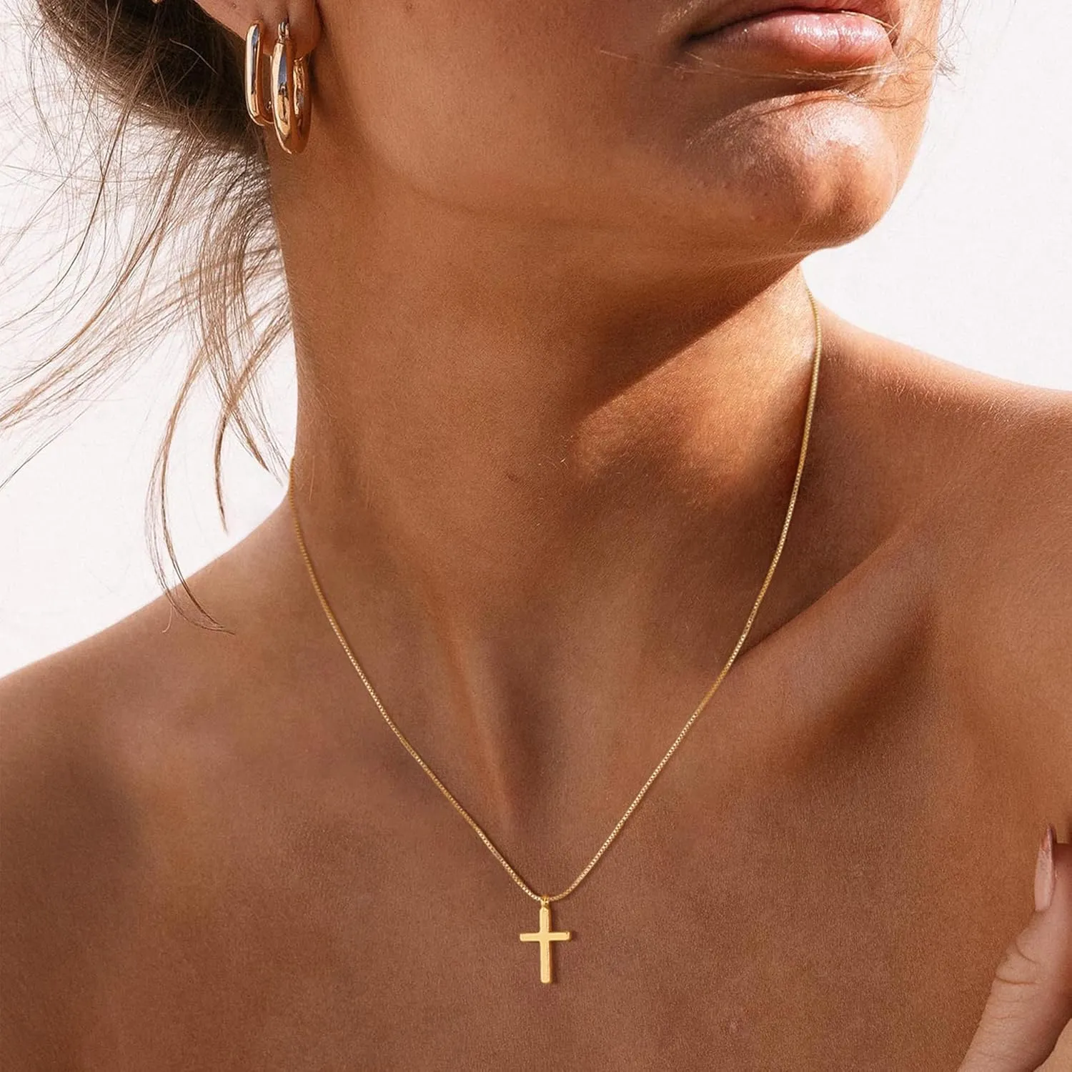 MBW Easter Gifts Cross Necklace for Women, 14K Gold Plated Silver Chain Necklace Dainty Cross Pendant Choker Necklaces Simple Cute Diamond Sideways CZ Necklaces Minimalist Jewelry for Women Trendy
