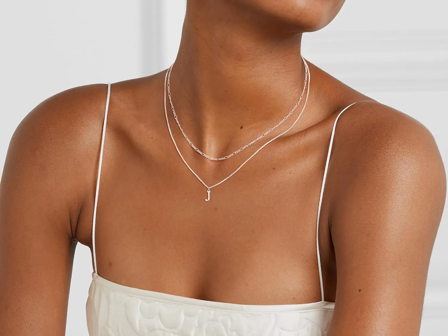 MBW Silver Initial Necklaces for Women Trendy, 14K Layered Necklace for Women Dainty Silver Letter Pendant Figaro Choker Necklaces Costume Monogram Name Necklace Silver Simple Tiny Jewelry Set