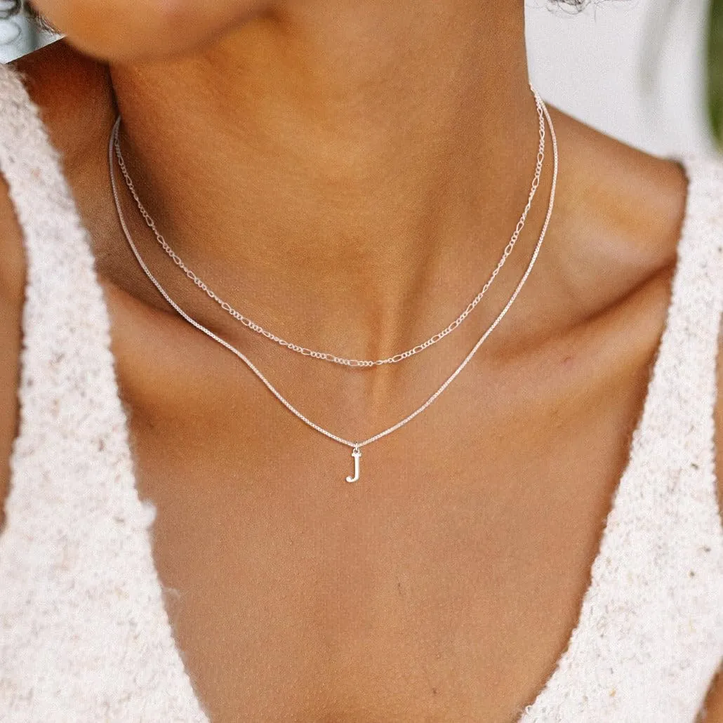 MBW Silver Initial Necklaces for Women Trendy, 14K Layered Necklace for Women Dainty Silver Letter Pendant Figaro Choker Necklaces Costume Monogram Name Necklace Silver Simple Tiny Jewelry Set