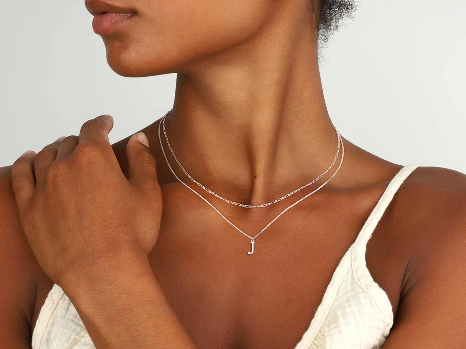 MBW Silver Initial Necklaces for Women Trendy, 14K Layered Necklace for Women Dainty Silver Letter Pendant Figaro Choker Necklaces Costume Monogram Name Necklace Silver Simple Tiny Jewelry Set