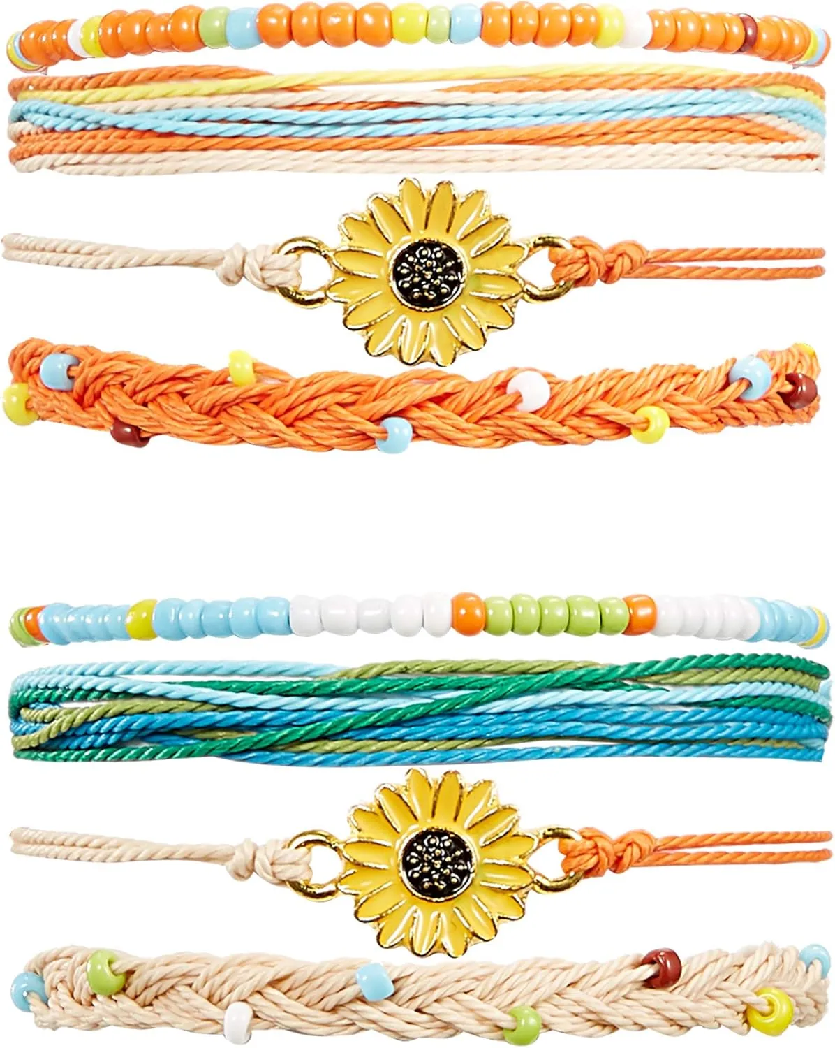 meekoo 8 Pcs Sunflower String Bracelets for Women Handmade Friendship Bracelets Sunflower Charm Jewelry Gifts(Blue, Orange)
