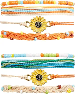 meekoo 8 Pcs Sunflower String Bracelets for Women Handmade Friendship Bracelets Sunflower Charm Jewelry Gifts(Blue, Orange)