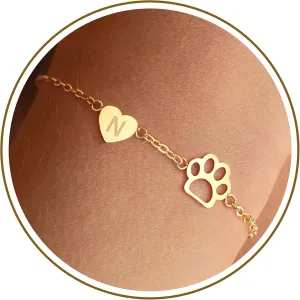 Memorial Gift for Pet Lover Initial Bracelet for Women with Heart Dog Paw Gold Bracelets for Women Non Tarnish Birthday Graduation Jewelry for Dogs Lover Sister Friends Mom