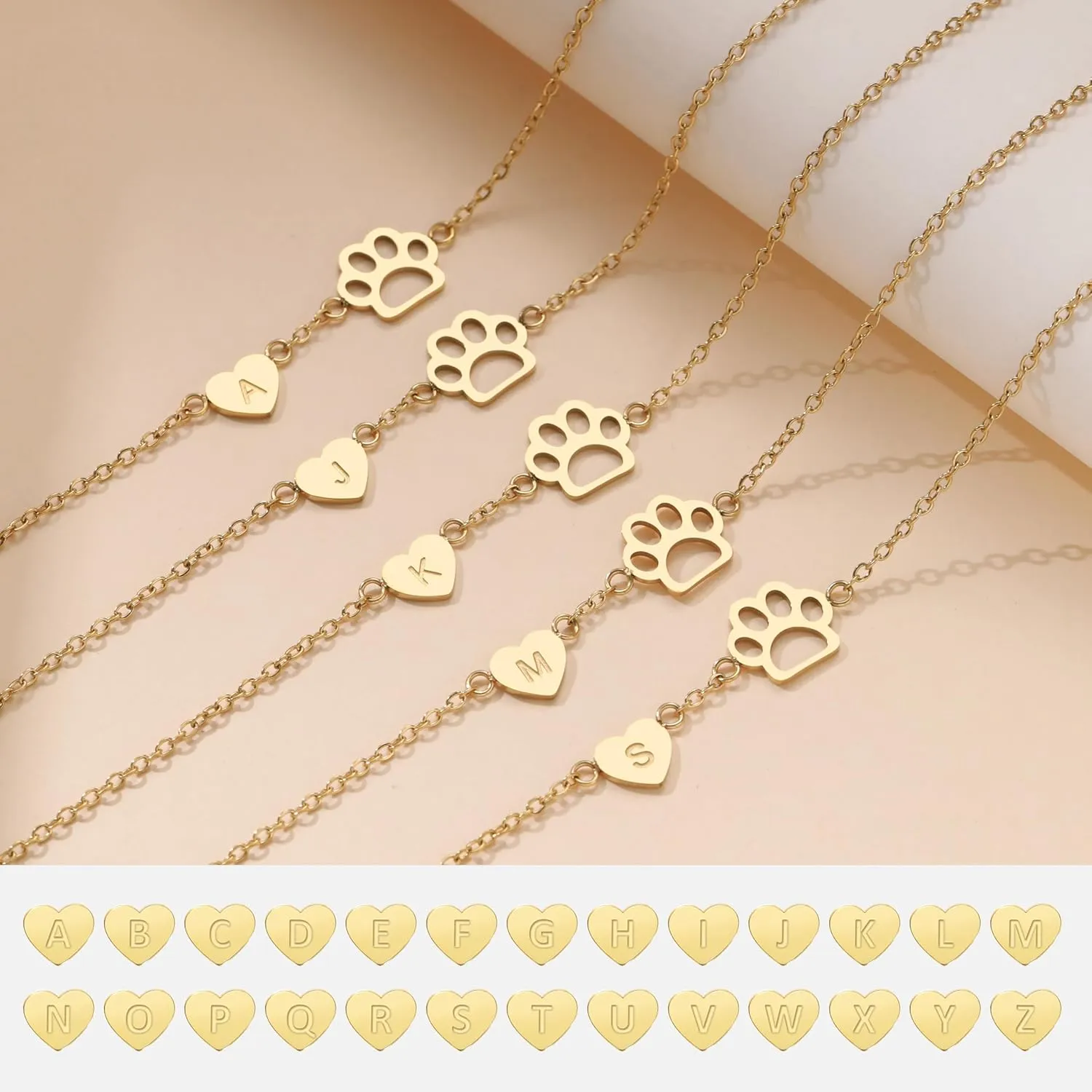 Memorial Gift for Pet Lover Initial Bracelet for Women with Heart Dog Paw Gold Bracelets for Women Non Tarnish Birthday Graduation Jewelry for Dogs Lover Sister Friends Mom