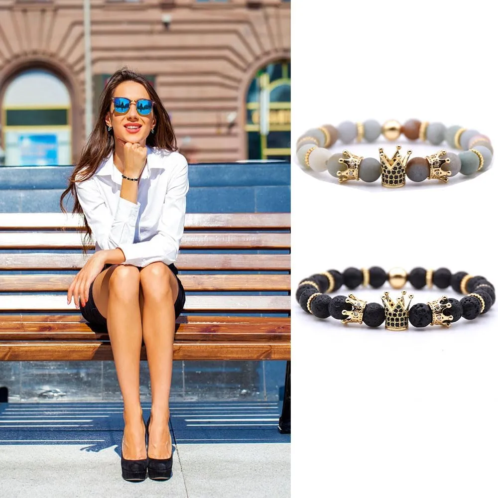 Mens Bracelet Beaded Bracelets Micro Pave Zircon Bracelets for Men Women His and Hers Elastic Adjustable