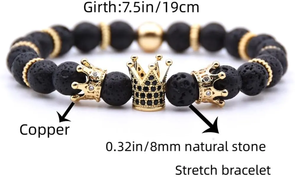 Mens Bracelet Beaded Bracelets Micro Pave Zircon Bracelets for Men Women His and Hers Elastic Adjustable