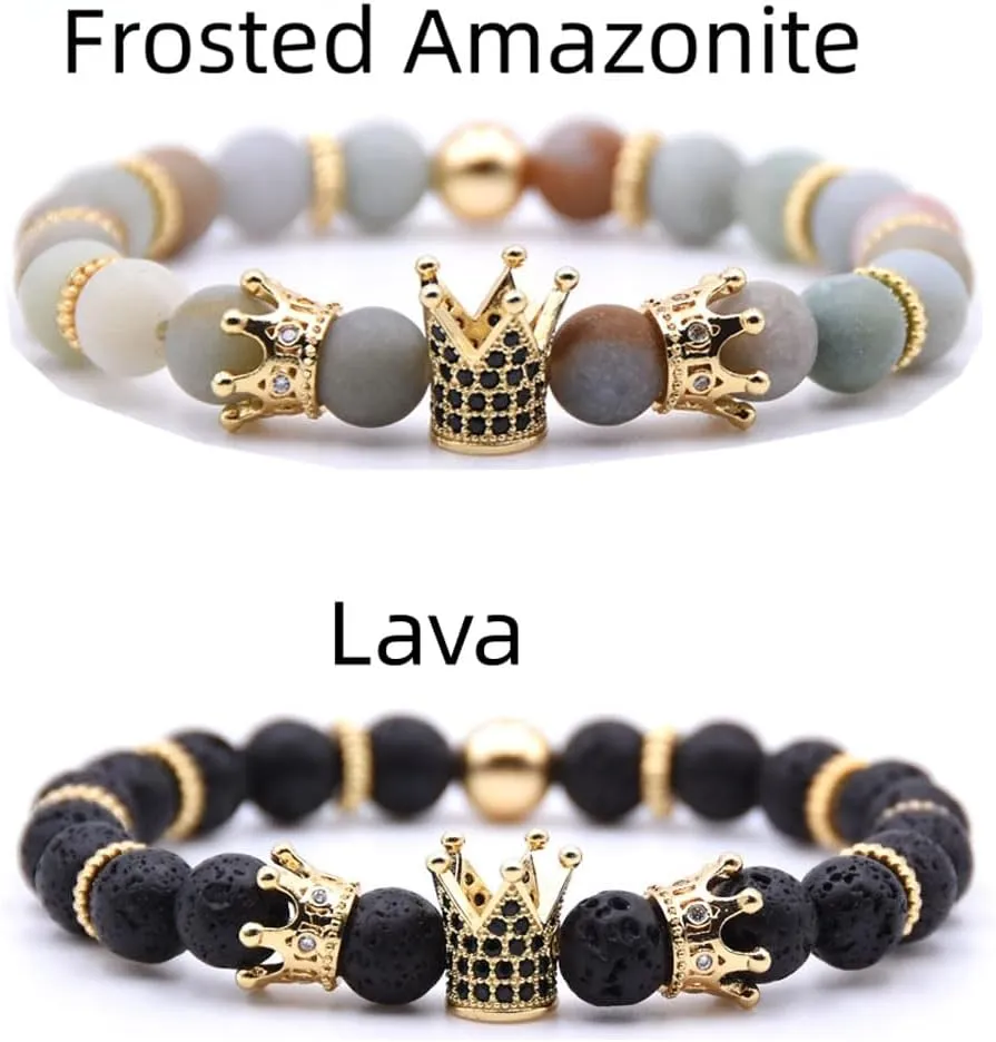 Mens Bracelet Beaded Bracelets Micro Pave Zircon Bracelets for Men Women His and Hers Elastic Adjustable