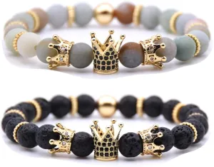 Mens Bracelet Beaded Bracelets Micro Pave Zircon Bracelets for Men Women His and Hers Elastic Adjustable