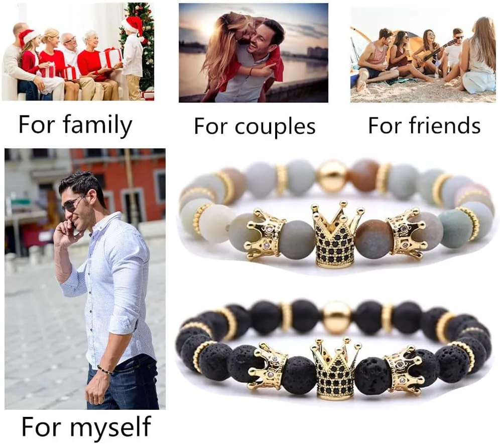 Mens Bracelet Beaded Bracelets Micro Pave Zircon Bracelets for Men Women His and Hers Elastic Adjustable
