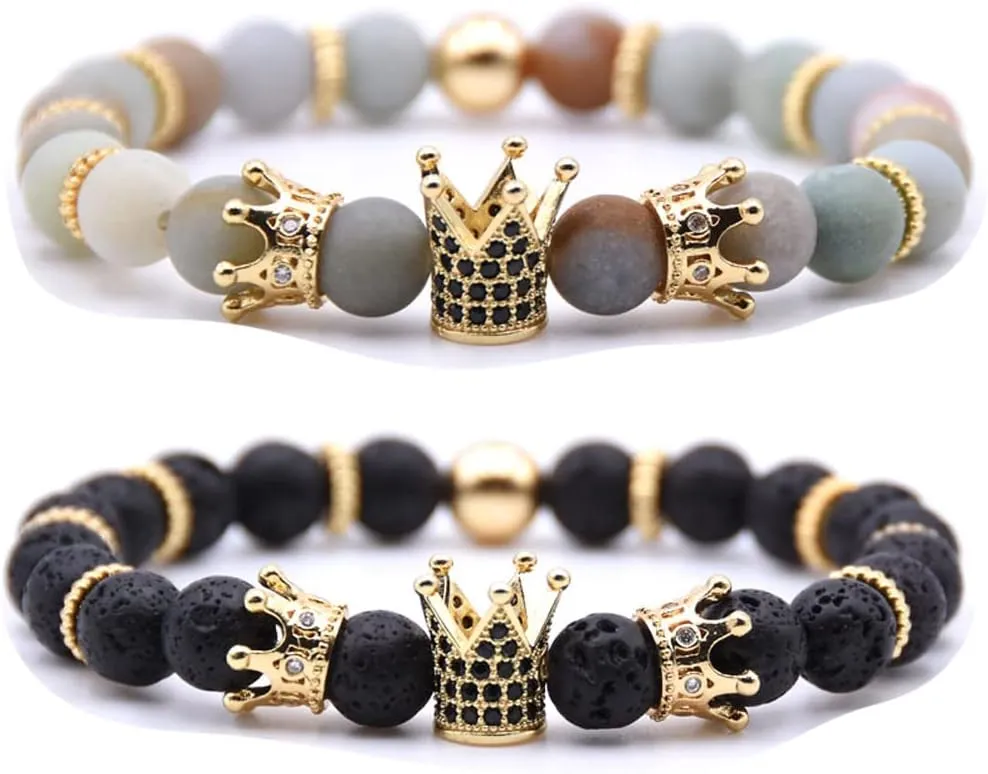 Mens Bracelet Beaded Bracelets Micro Pave Zircon Bracelets for Men Women His and Hers Elastic Adjustable
