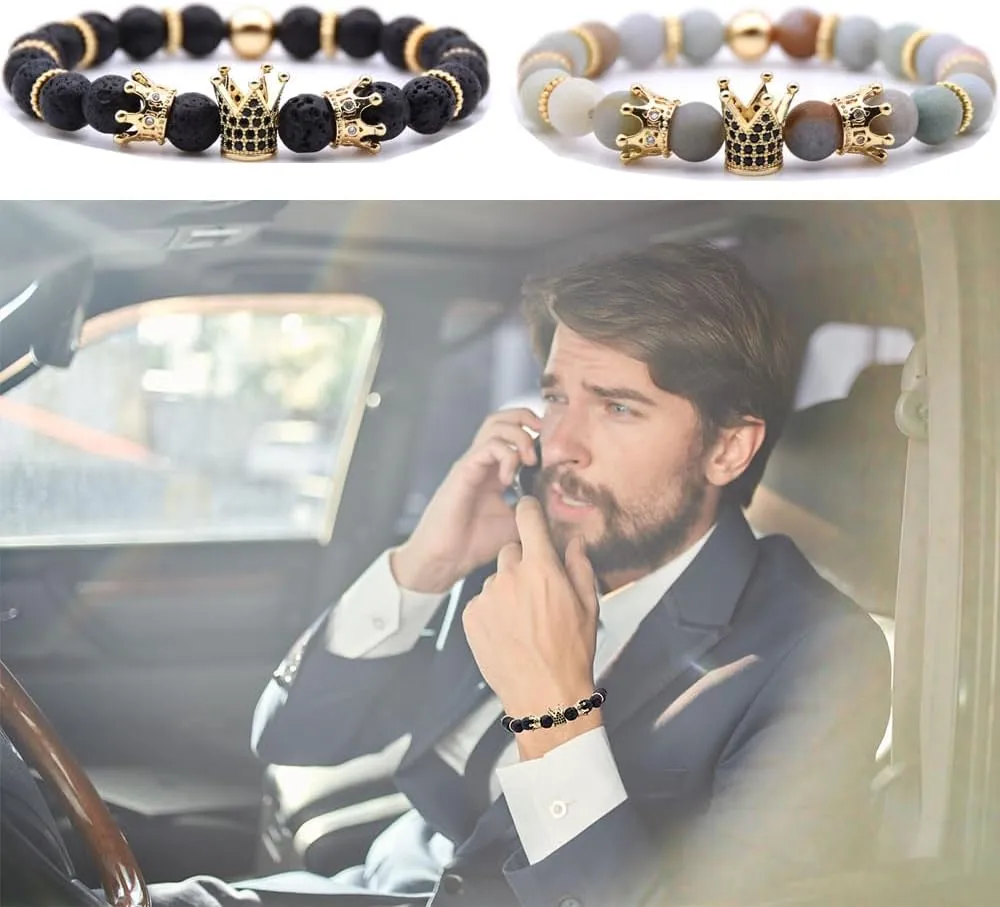 Mens Bracelet Beaded Bracelets Micro Pave Zircon Bracelets for Men Women His and Hers Elastic Adjustable
