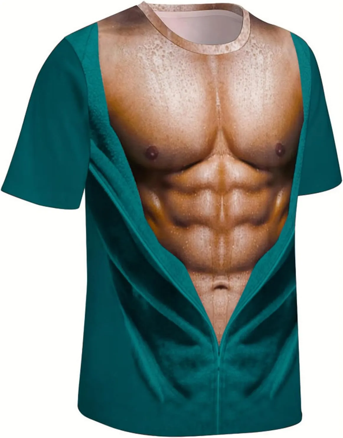 Mens Funny T Shirts Summer Casual Short Sleeve Crewneck 3D Fake Abs Print Tees Muscle Tshirts Novelty Ugly