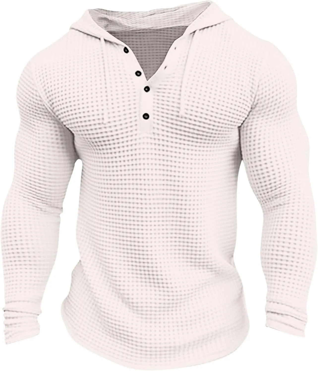 Mens Hoodies Casual Long Sleeve Drawstring Waffle Knit Hooded Sweatshirt Muscle Fit T Shirts Gym Workout Pullover Tops