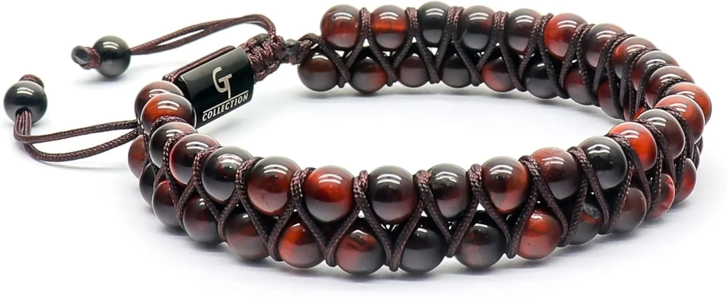 Men's Onyx Double Beaded Bracelet | Gift for Men | Adjustable Natural Gemstone Energy Bracelet for Men