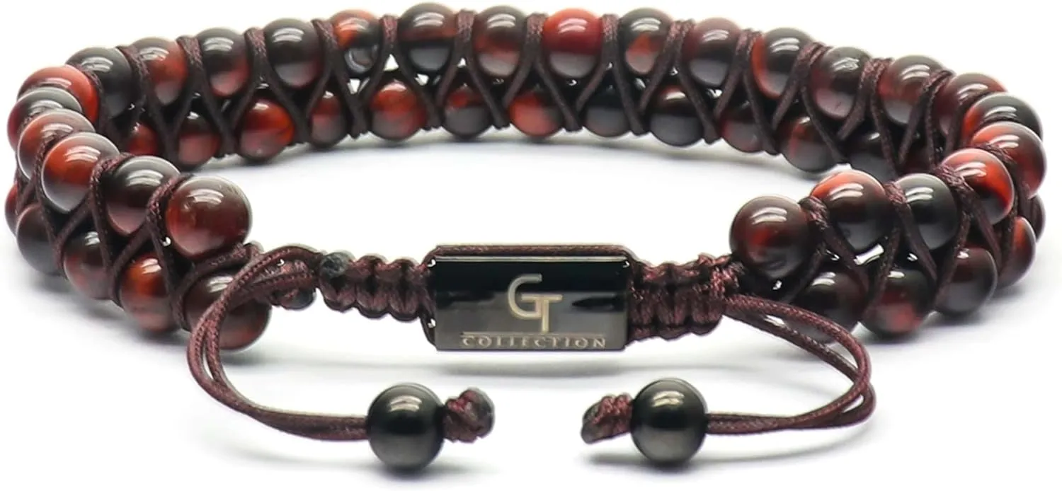 Men's Onyx Double Beaded Bracelet | Gift for Men | Adjustable Natural Gemstone Energy Bracelet for Men