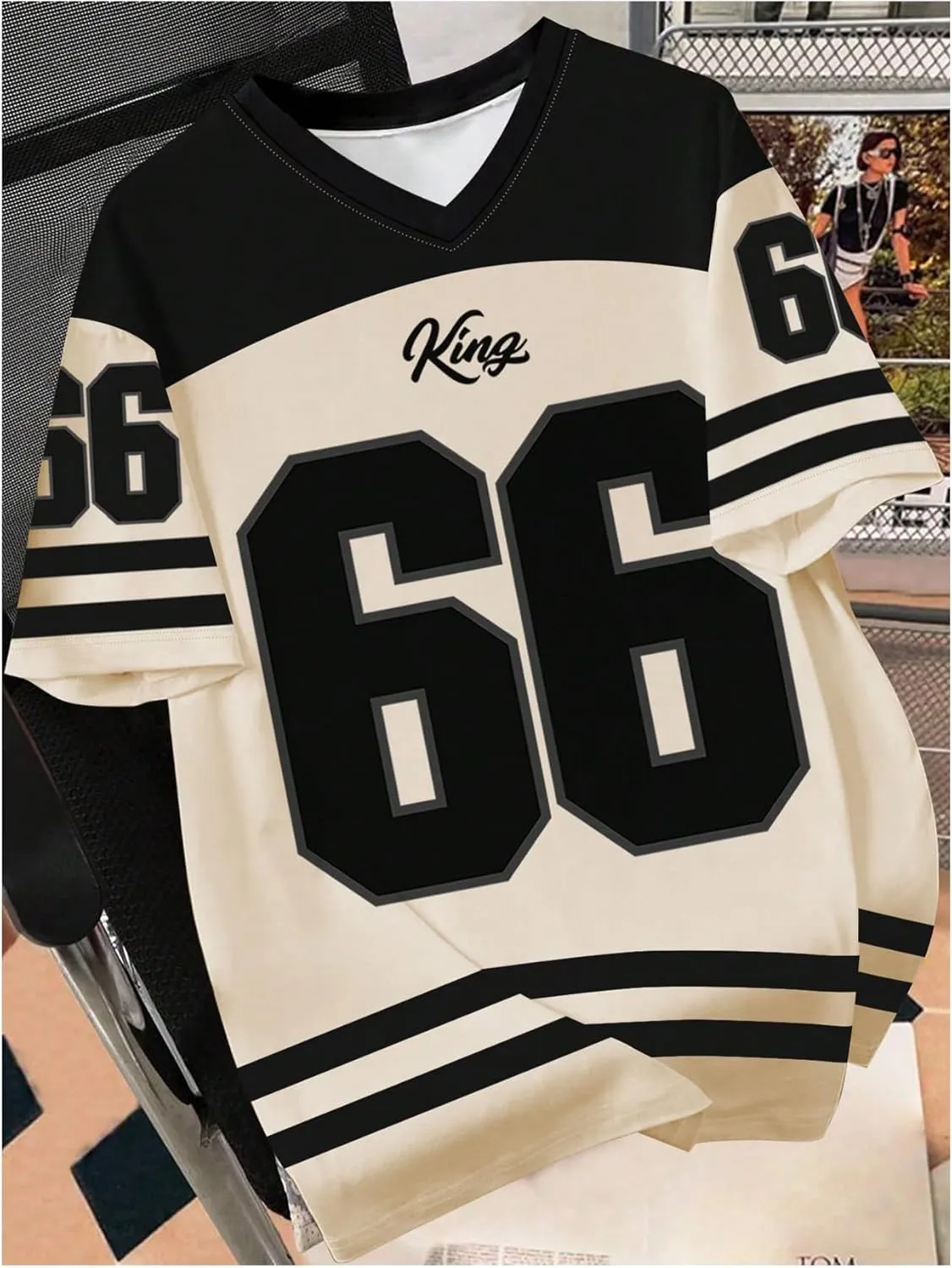 Men's Plus Size Jersey T-Shirts Color Block Number Graphic Tees Short Sleeve V Neck Oversized T Shirt
