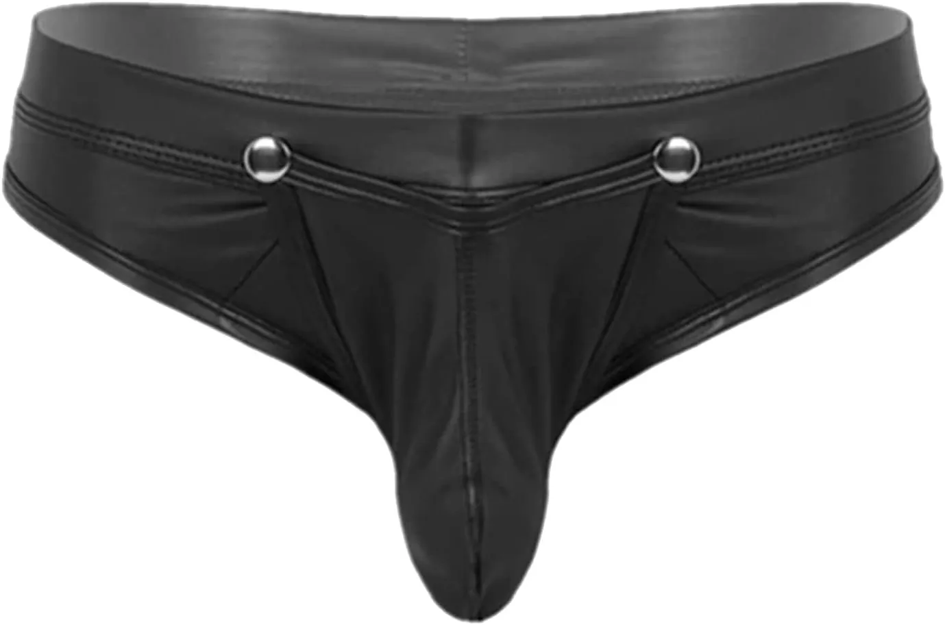 Men's Sexy Open Front Thong PU Leather Underwear Low Waist Panties Cutout G-String Jockstrap Bulge Pouch Underpants