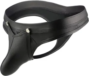 Men's Sexy Open Front Thong PU Leather Underwear Low Waist Panties Cutout G-String Jockstrap Bulge Pouch Underpants