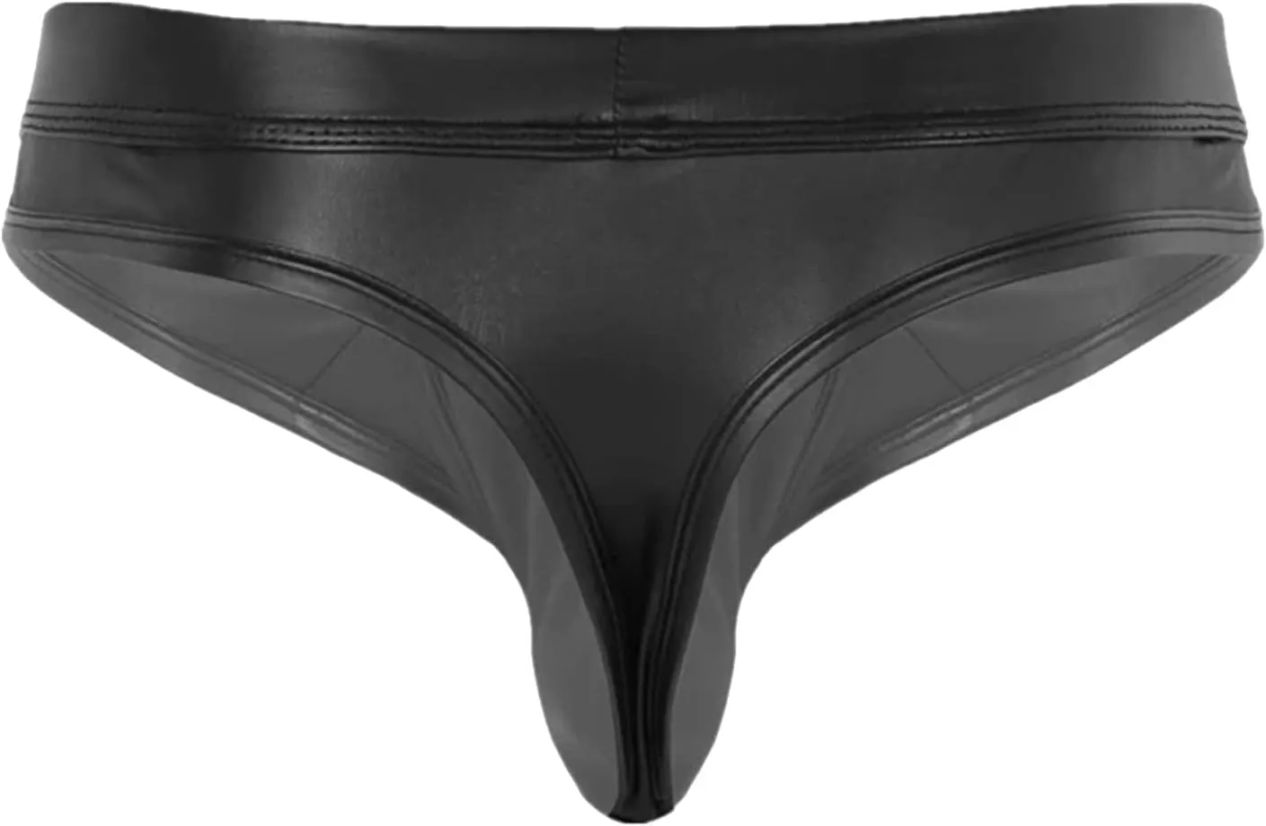 Men's Sexy Open Front Thong PU Leather Underwear Low Waist Panties Cutout G-String Jockstrap Bulge Pouch Underpants