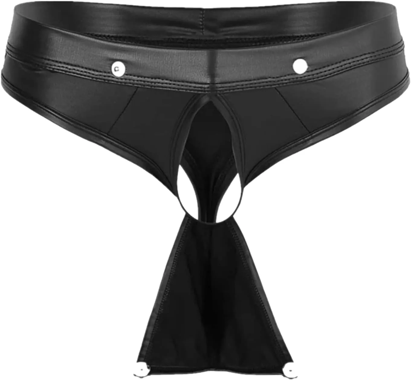 Men's Sexy Open Front Thong PU Leather Underwear Low Waist Panties Cutout G-String Jockstrap Bulge Pouch Underpants