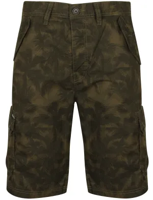 Mens Tropical Print Cargo Shorts in Green Tropics - Tokyo Laundry