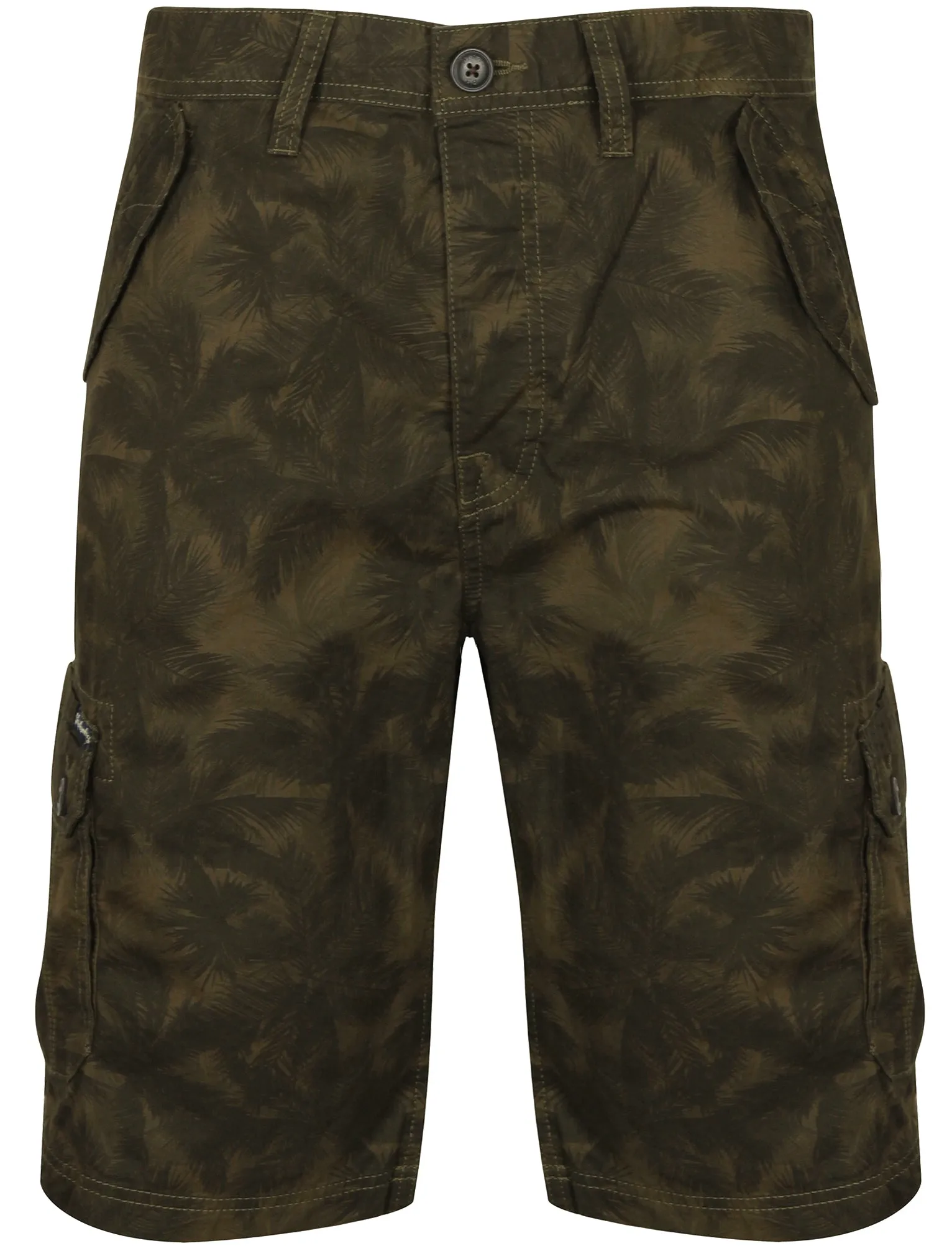 Mens Tropical Print Cargo Shorts in Green Tropics - Tokyo Laundry