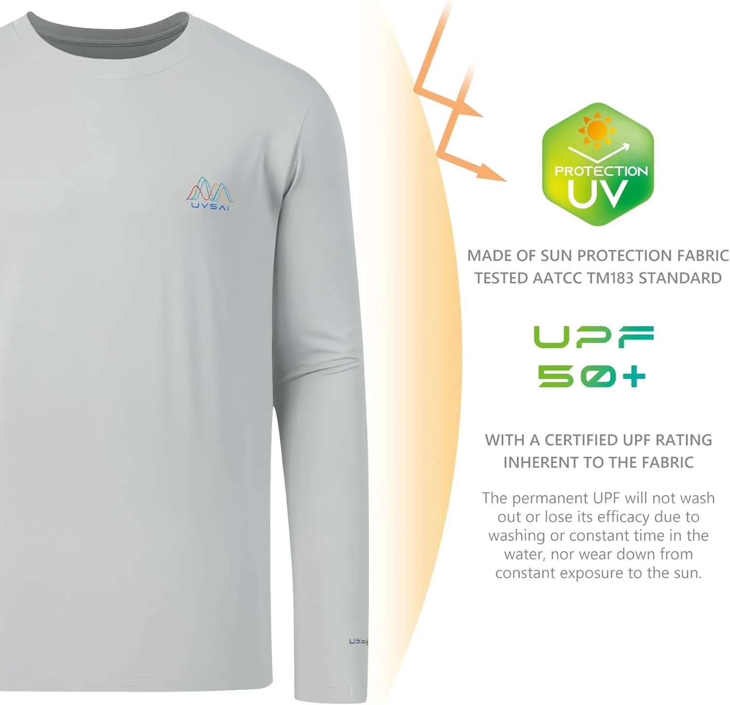 Mens UPF 50  Long Sleeve Performance T-Shirts Permanent UV Protective Quick Dry for Everyday Hiking Fishing Beach