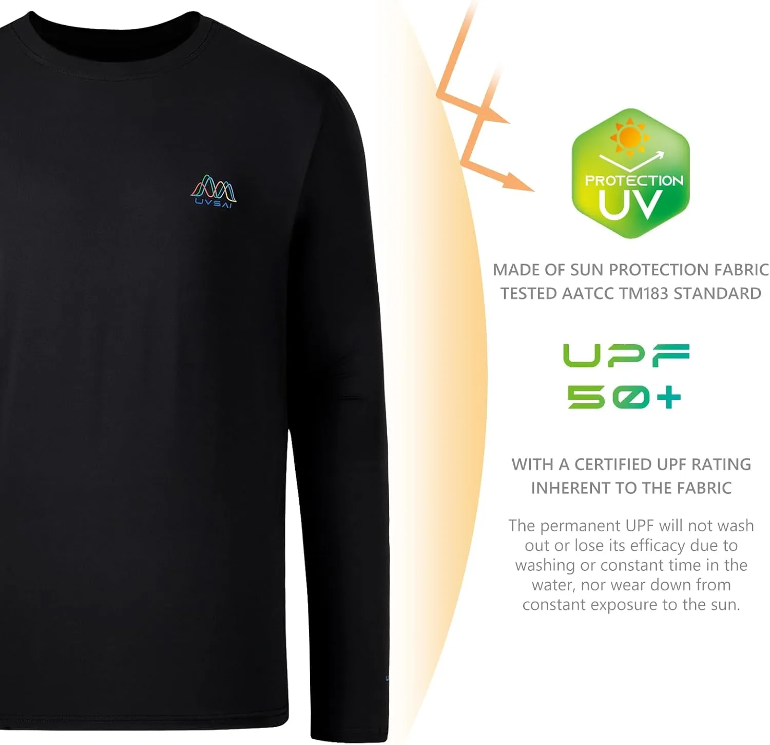 Mens UPF 50  Long Sleeve Performance T-Shirts Permanent UV Protective Quick Dry for Everyday Hiking Fishing Beach