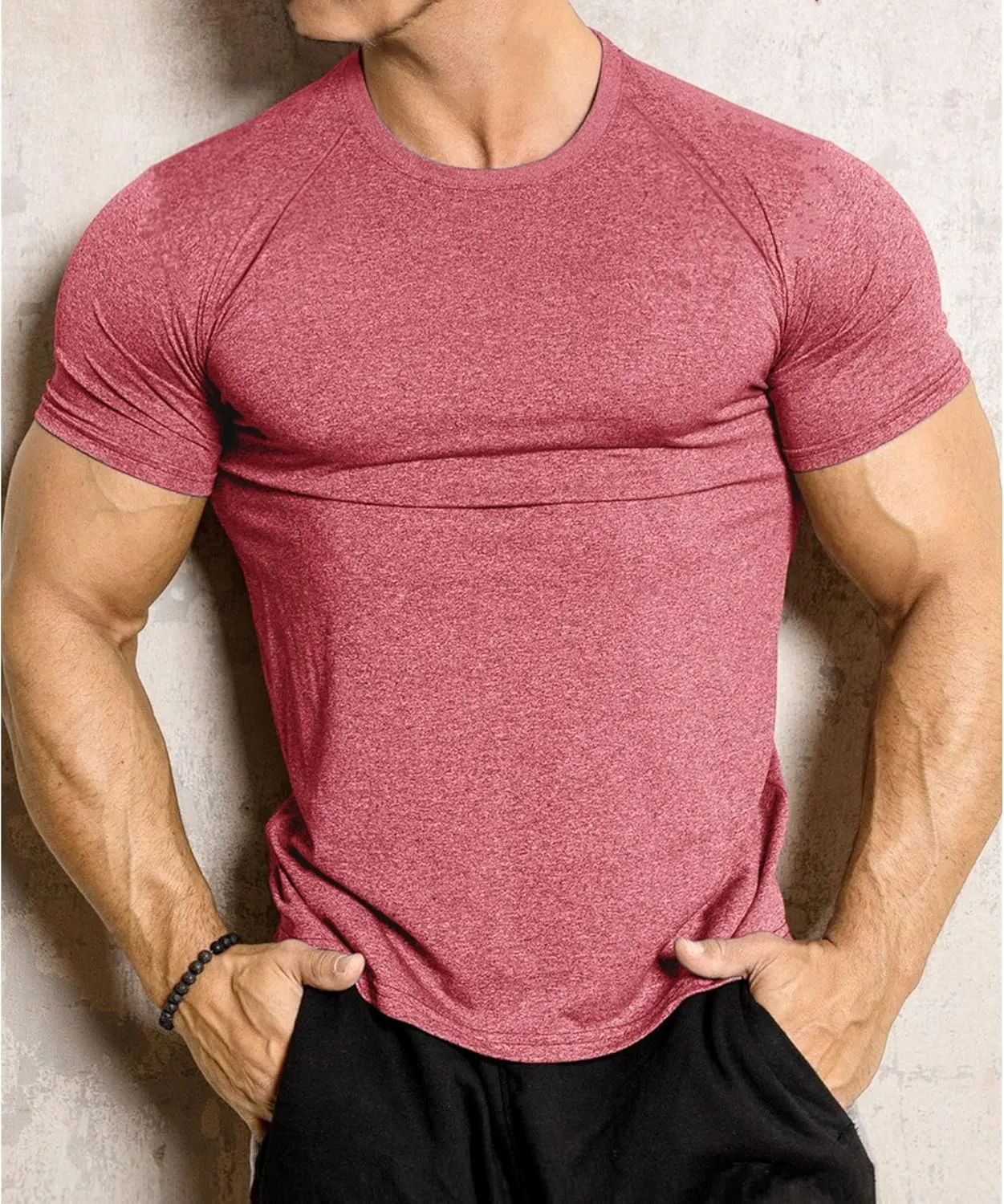 Men's Workout Gym Short Sleeve T Shirt Slim Fit Athletic Running Tee Shirts Casual Stylish Crew Neck Tops