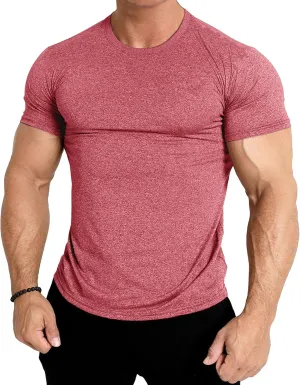 Men's Workout Gym Short Sleeve T Shirt Slim Fit Athletic Running Tee Shirts Casual Stylish Crew Neck Tops