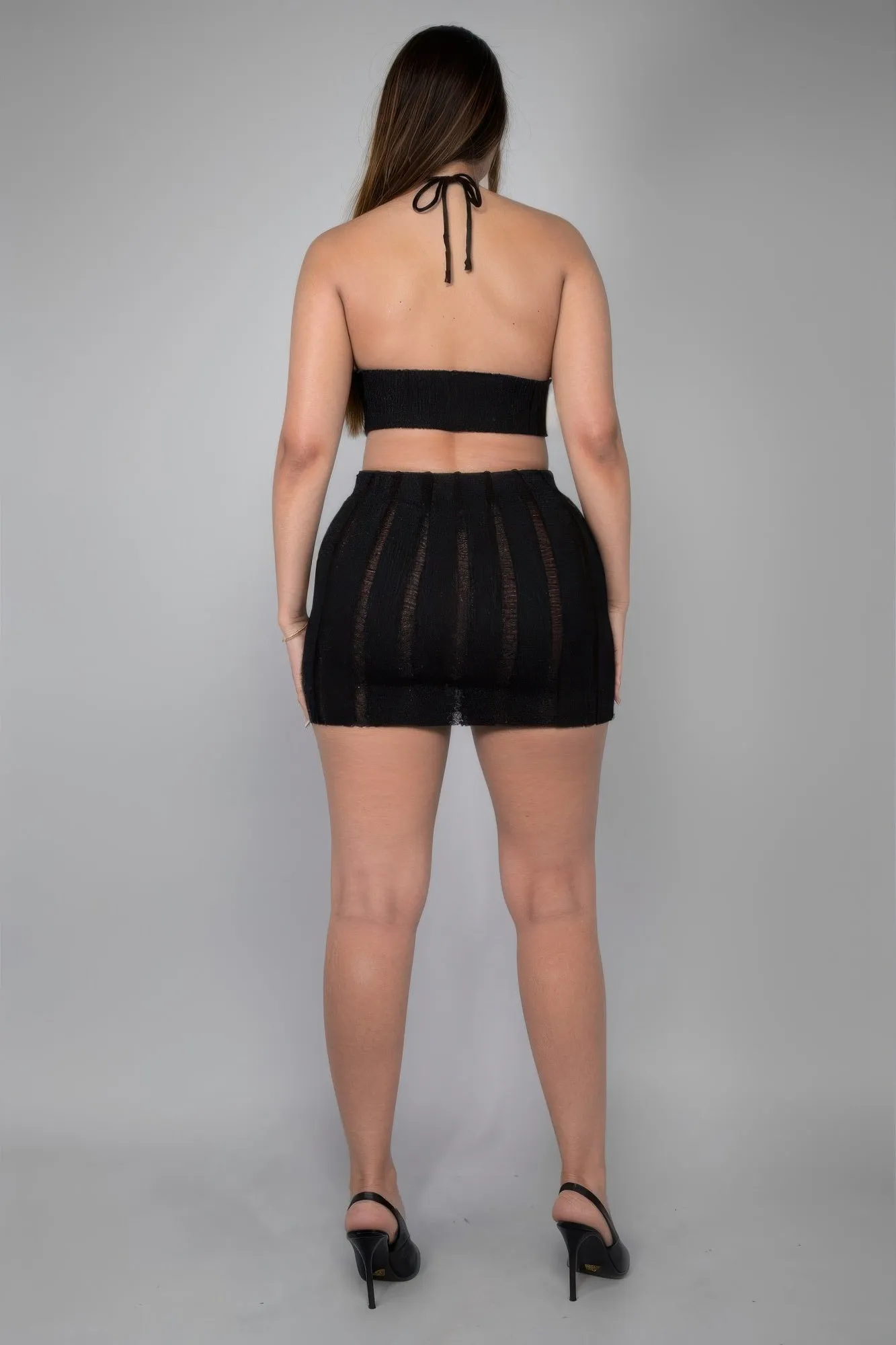 Metallic Halter Mini Skirt Set