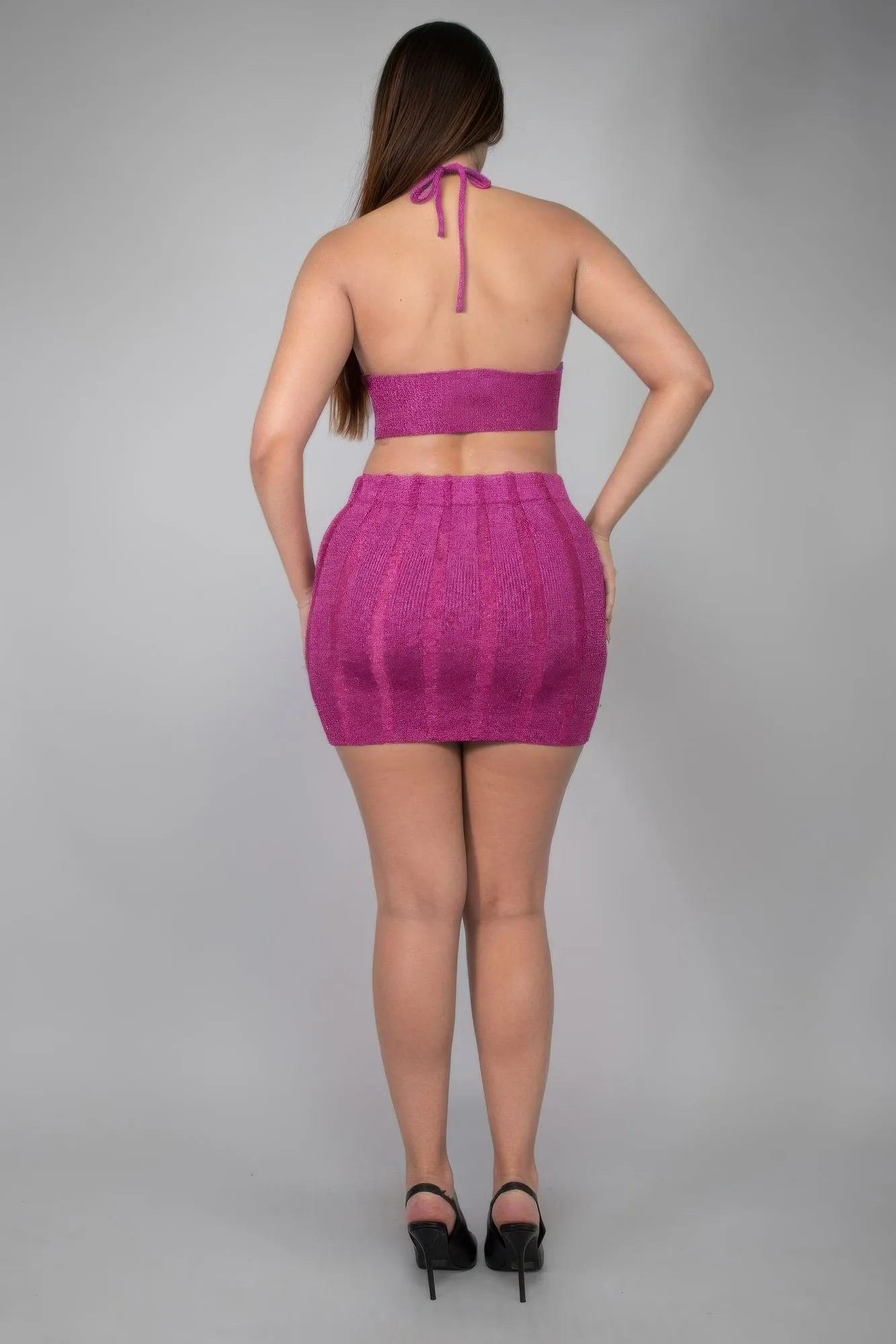 Metallic Halter Mini Skirt Set