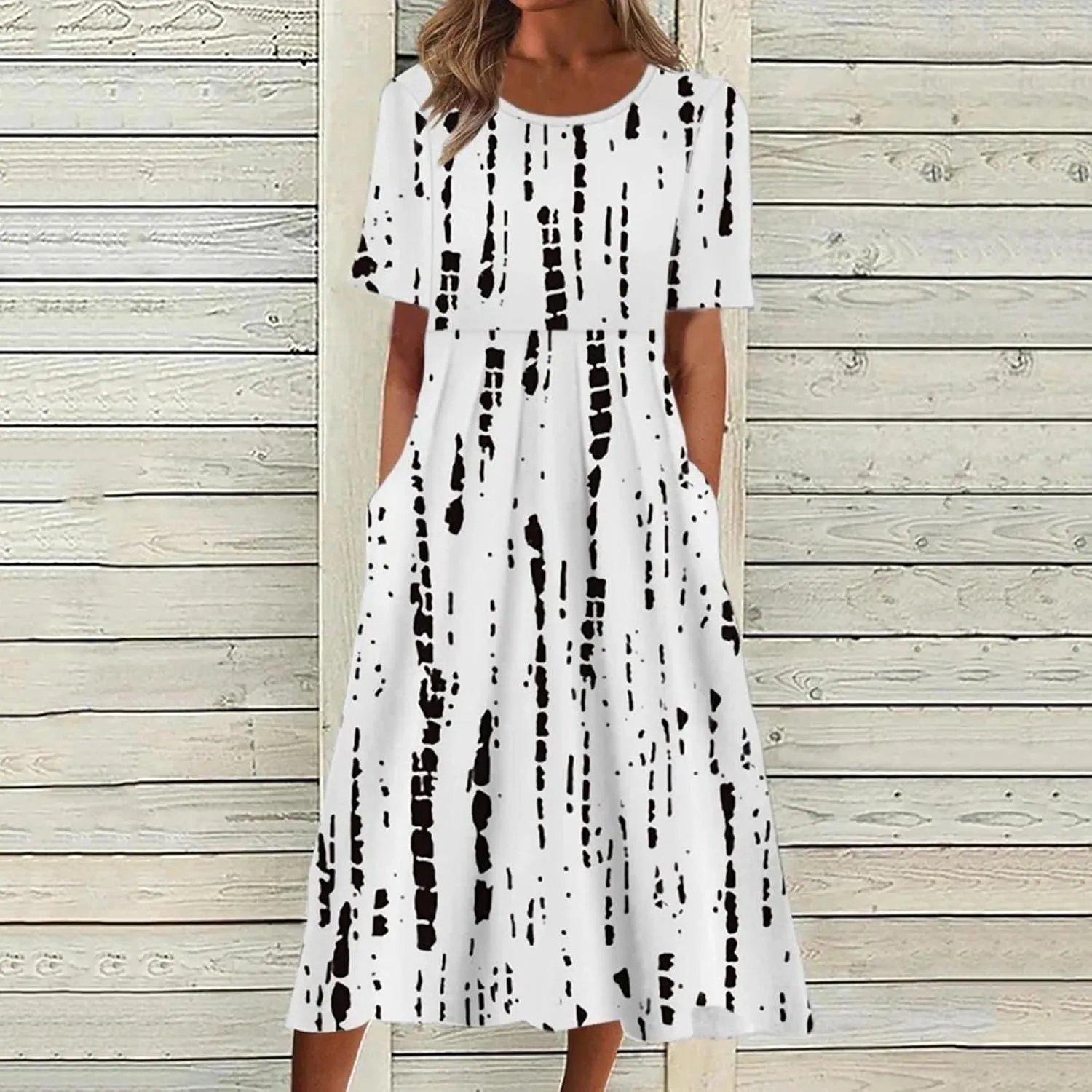 Midi Dresses for Women 2024 Summer Casual Short Sleeve T Shirts Dress Boho Beach Vacation Floral Print Cute Sundress
