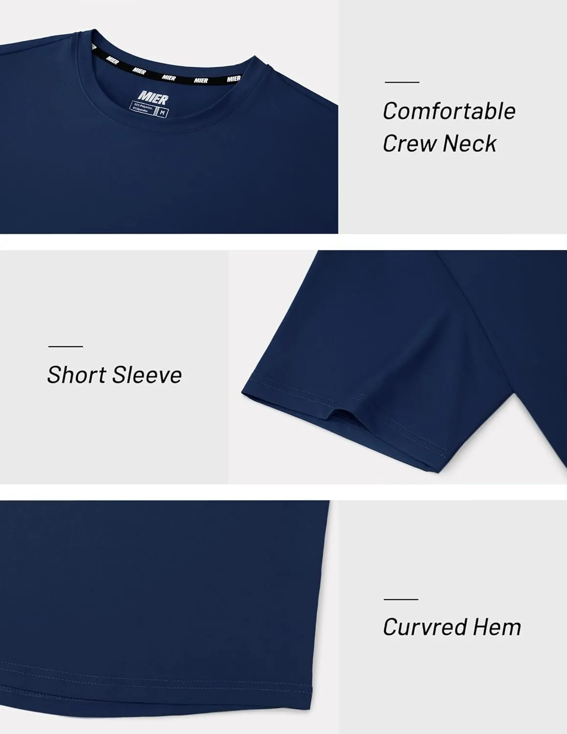 MIER Men's Workout T Shirts Dry Fit Short Sleeve Athletic Gym Running Lightweight Performance Tee Tops, Polyester, UPF 50 