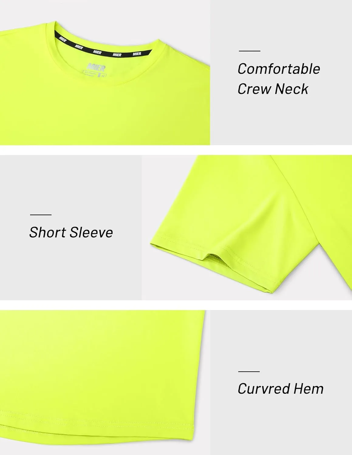 MIER Men's Workout T Shirts Dry Fit Short Sleeve Athletic Gym Running Lightweight Performance Tee Tops, Polyester, UPF 50 