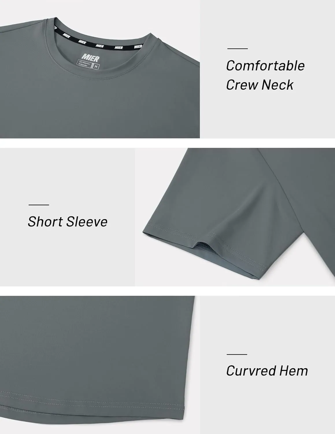MIER Men's Workout T Shirts Dry Fit Short Sleeve Athletic Gym Running Lightweight Performance Tee Tops, Polyester, UPF 50 