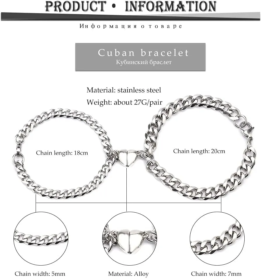 MIFYNN 2pcs Matching Couple Bracelets Set Cuban Chain Bracelet Heart Bracelet Pinky Promise Couples Bracelets for Boyfriend Girlfriend