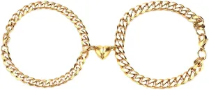 MIFYNN 2pcs Matching Couple Bracelets Set Cuban Chain Bracelet Heart Bracelet Pinky Promise Couples Bracelets for Boyfriend Girlfriend