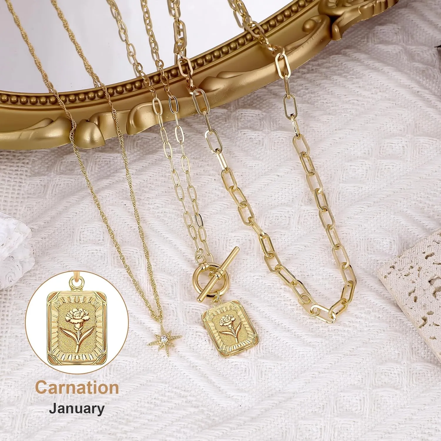 MJartoria Layered Necklaces for Women Trendy, 14K Gold Plated Simple Star Choker Square Flower Pendant Necklace, Paperclip Chain Necklace, Gold Necklaces Jewelry Gifts